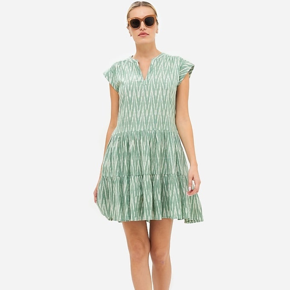 Oliphant Roll Sleeve Sage Green Dress v neck chevron